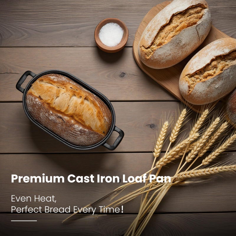 FRRLY Cast Iron Loaf Pan with Lid-Bread Baking Pan for Sourdough,Pre-Seasoned Oval Dutch Oven, 9 x 5-4/5 Inch Loaf Pans for Homemade,Heavy Duty with Even Heating - Image 4