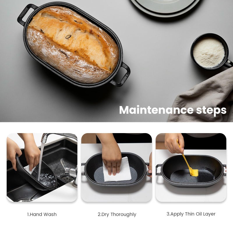 FRRLY Cast Iron Loaf Pan with Lid-Bread Baking Pan for Sourdough,Pre-Seasoned Oval Dutch Oven, 9 x 5-4/5 Inch Loaf Pans for Homemade,Heavy Duty with Even Heating - Image 5