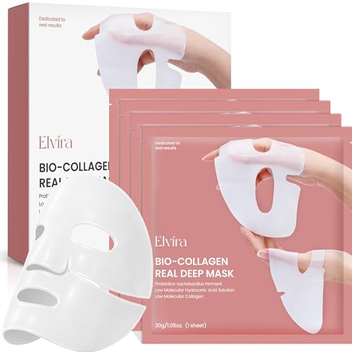 Elvira Bio-Collagen Face Mask - Deep Hydrating Overnight Face Mask, Korean Skincare, Facial Treatments & Masks for Women - Firming and Moisturizing, 4-Pack - Image 1