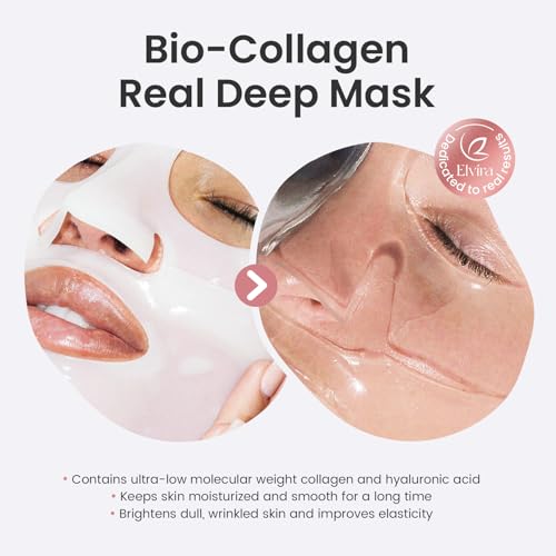 Elvira Bio-Collagen Face Mask - Deep Hydrating Overnight Face Mask, Korean Skincare, Facial Treatments & Masks for Women - Firming and Moisturizing, 4-Pack - Image 4