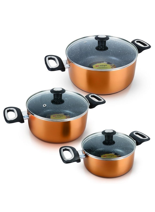 Impex Cook and Serve Casserole Set 6 Pcs Nonstick Granite Cookware Set with Glass Lid | Sauce Pans Combo with Induction Bottom | Non-Stick Cookware Set | Aluminium Casserole Set 4.7L, 3L and 2 liter - Image 1