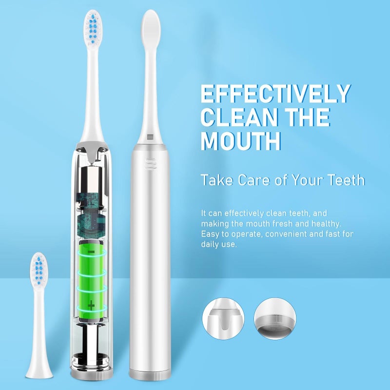 Waterproof Electric Toothbrush with Soft Bristles Battery Powered Includes 5 Brush Heads - Image 4