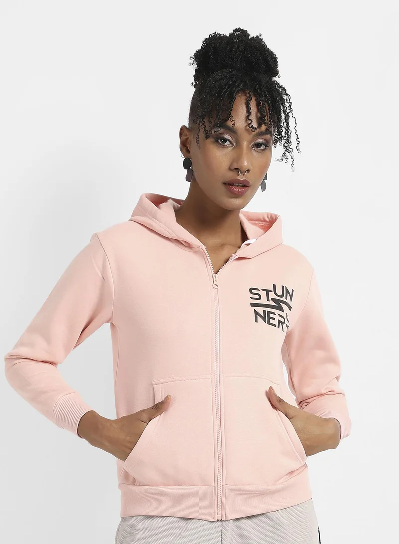 كامبوس سوترا هودي نسائي بسحاب وطبعة وردي فاتح