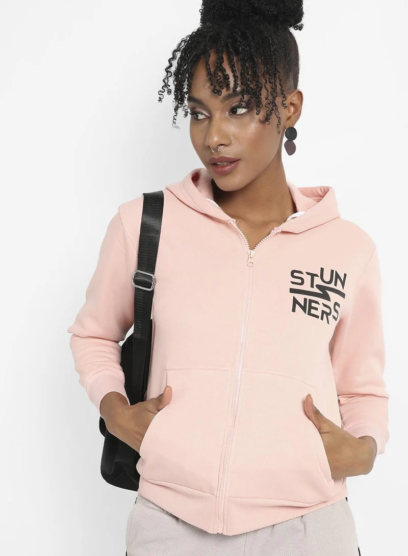 كامبوس سوترا هودي نسائي بسحاب وطبعة وردي فاتح