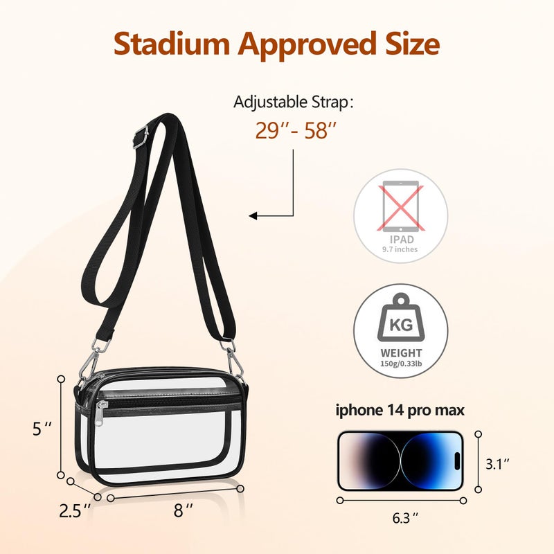 Bagenius Clear Purse Stadium Approved, Sports fan Handbag Purses with Adjustable Strap for Stadium Events, Work and Concert, Black - Image 3