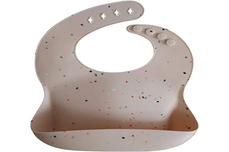 mushie Silicone Baby Bib | Adjustable Fit Waterproof Bibs (Vanilla Confetti) - Image 4