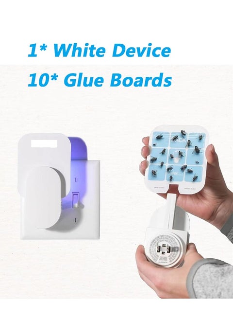 Indoor Fly Trap, Mosquito Killer - Catching Fruit Flies, Mosquitoes and Other Nuisances, Suitable for Indoo & Outdoor（1* White Device + 10* Glue Boards）