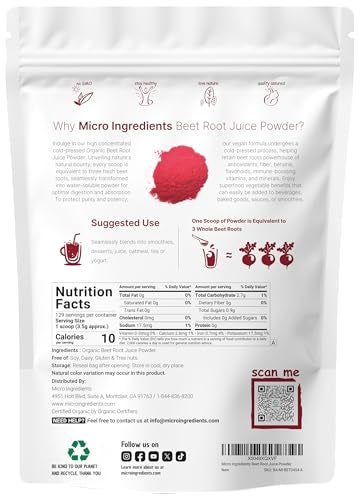 Micro Ingredients Organic Beet Root Juice Powder 1 Pound Cold Pressed Water Soluble High Concentrated Raw Beet Supplement Superfood Drink Mix NonGMO Vegan Friendly Plant Based - Image 5