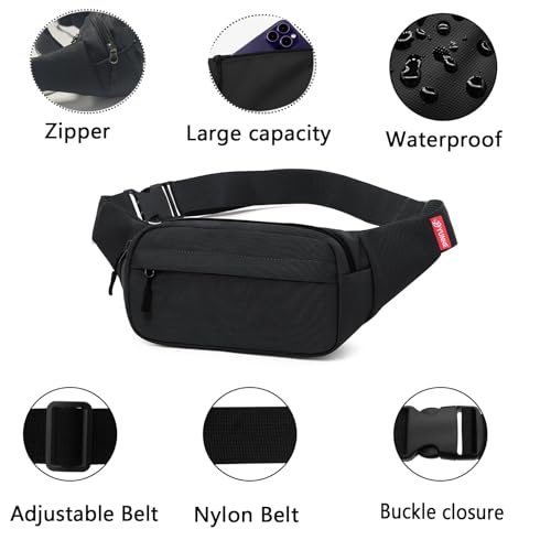 ZMD Small Hip Pack for Men & Women, Crossbody Belt Fanny Pack Sports Hiking Waist Bag Fits All Phones with 3-Zipper Pockets, Hip Bum Bag for Casual Workout Outdoors Running Walking Traveling, Black - Image 3