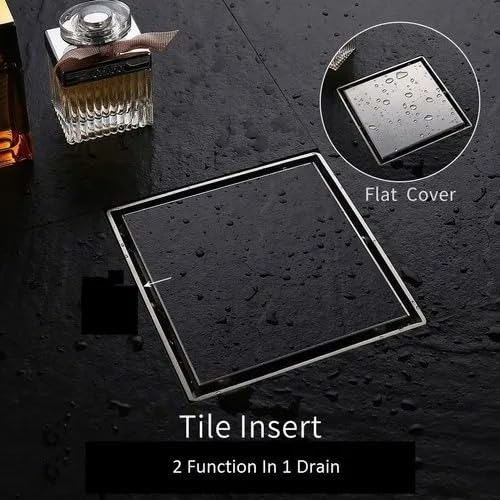 OBLONG Tile Insert Floor Drain 5 x 5 Inches 304 Stainless Steel Invisible Shower Drain Channel Drain Channel with Stainless Steel Cockroach Trap Waste Water Floor Drain for 13mm Tile - Image 4
