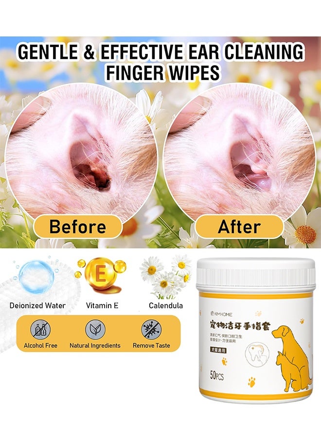 Pet Gentle Teeth Wipes, Cat & Dog Dental Care Finger Wipes, Natural and Safe for Removing Dirt Crust and Discharge, Hypoallergenic (50pcs) - Image 2