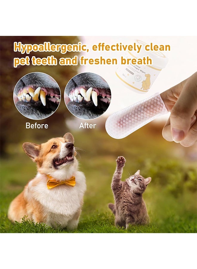 Pet Gentle Teeth Wipes, Cat & Dog Dental Care Finger Wipes, Natural and Safe for Removing Dirt Crust and Discharge, Hypoallergenic (50pcs) - Image 3
