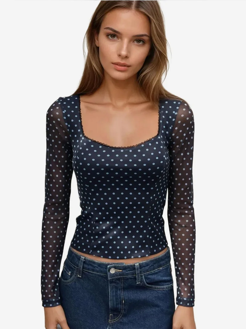 HICCUP Heart Collar Printed Long Sleeve Top