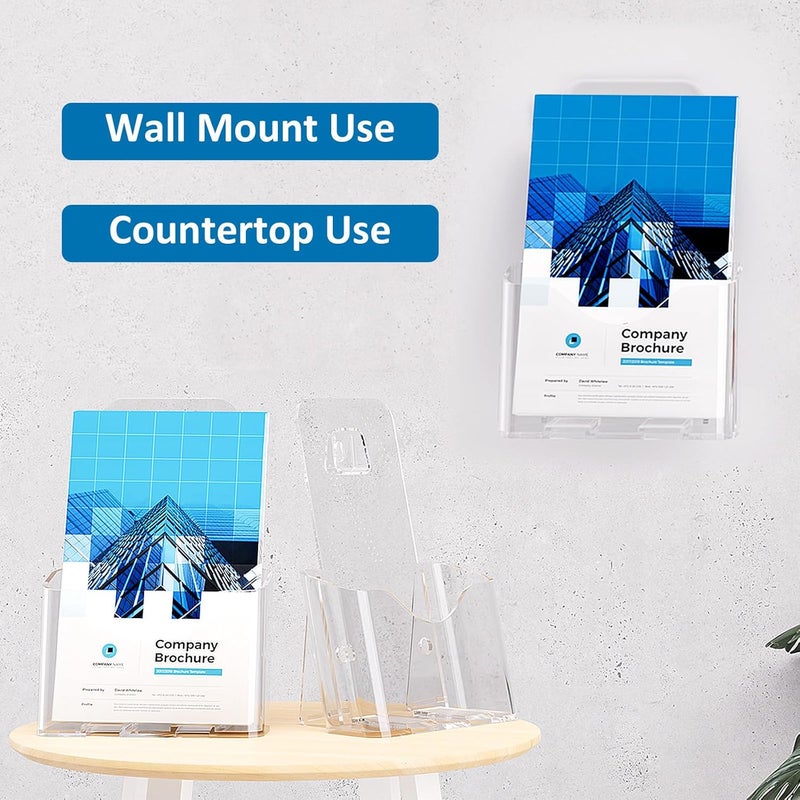 Argvey Acrylic Brochure Holder 6 x 8 inch, Plastic 6 Inches Wide Pamphlet Holder Wall Mount/Countertop Organizer for Display Flyer, Booklet, Document, Literature (6 Pack) - Image 2