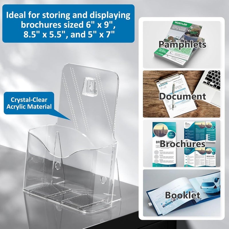 Argvey Acrylic Brochure Holder 6 x 8 inch, Plastic 6 Inches Wide Pamphlet Holder Wall Mount/Countertop Organizer for Display Flyer, Booklet, Document, Literature (6 Pack) - Image 4
