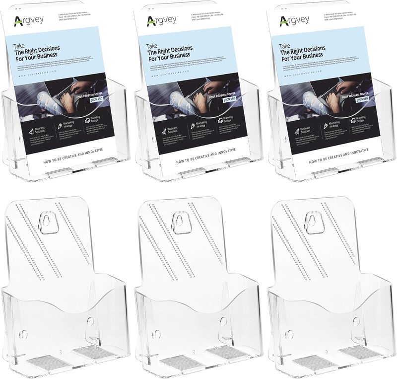 Argvey Acrylic Brochure Holder 6 x 8 inch, Plastic 6 Inches Wide Pamphlet Holder Wall Mount/Countertop Organizer for Display Flyer, Booklet, Document, Literature (6 Pack) - Image 1
