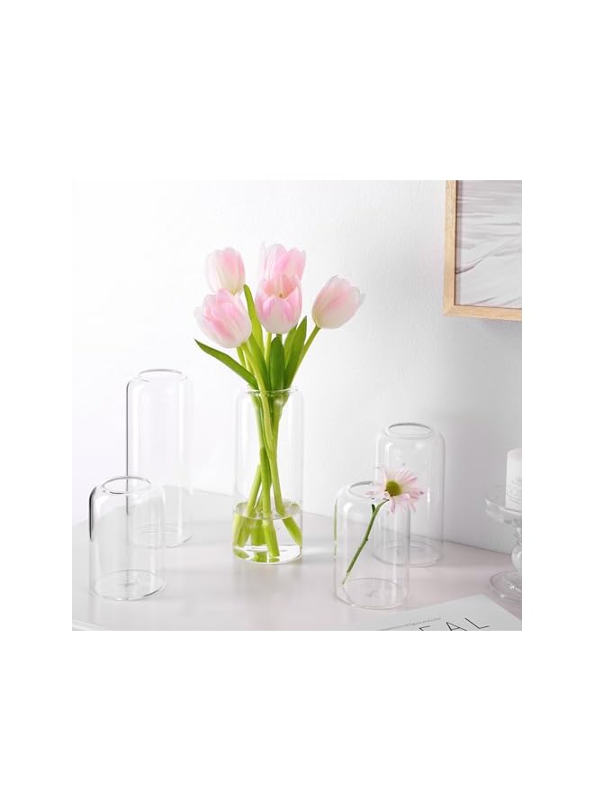 The Bros Glass Bud Vase Set of 6, Modern Hand Blown Small Bud Vases in Bulk for Flower, Clear Cylinder Glass Vase for Wedding Decorative,Living Room Home Décor - Image 4
