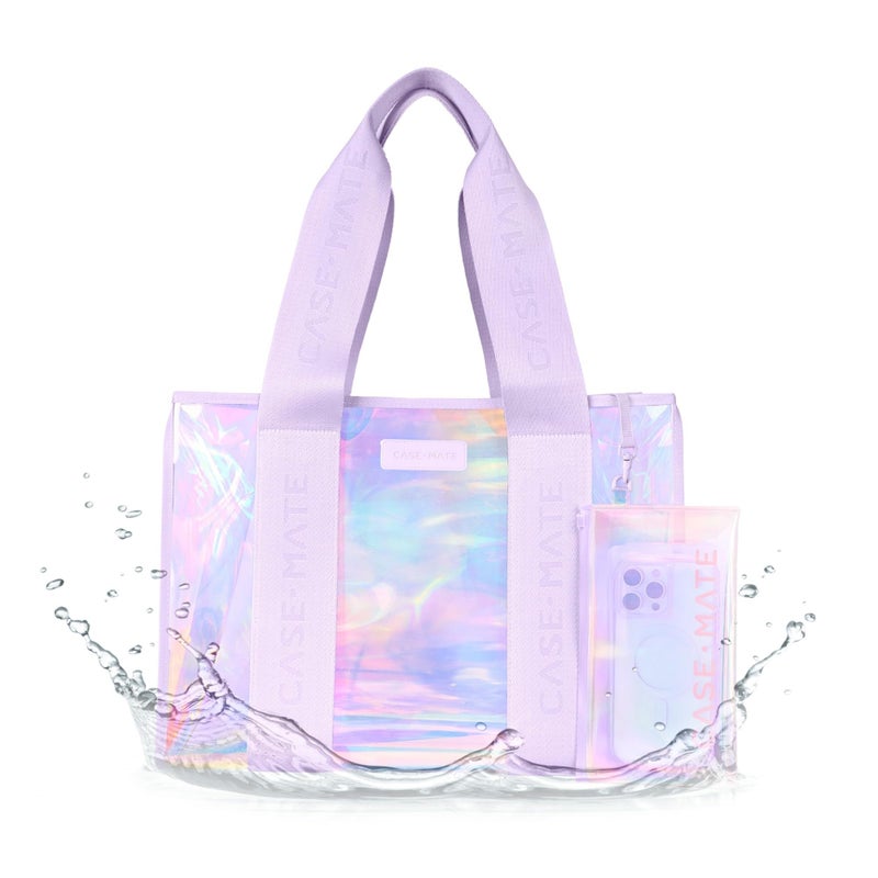 Case-Mate Official Soap Bubble Jelly Tote â€“ Iridescent Tote Bag with Phone Pouch for Women â€“ Waterproof, Tip-Proof, Foldable & Washable â€“ Handbag for Everyday Use, Travel, Pool & Vacation - Large - Image 1