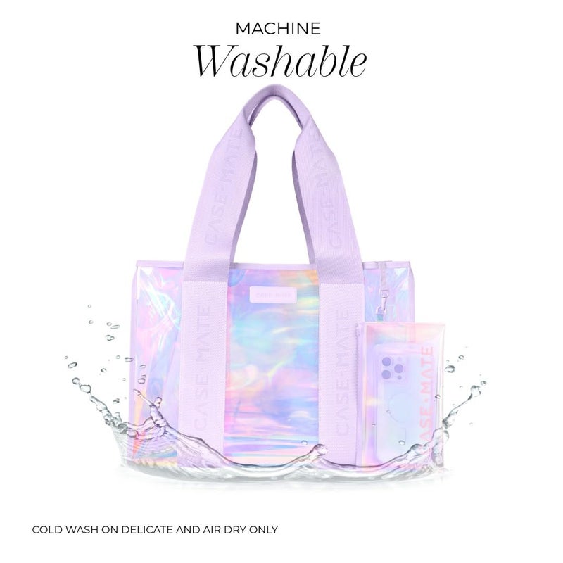 Case-Mate Official Soap Bubble Jelly Tote â€“ Iridescent Tote Bag with Phone Pouch for Women â€“ Waterproof, Tip-Proof, Foldable & Washable â€“ Handbag for Everyday Use, Travel, Pool & Vacation - Large - Image 5