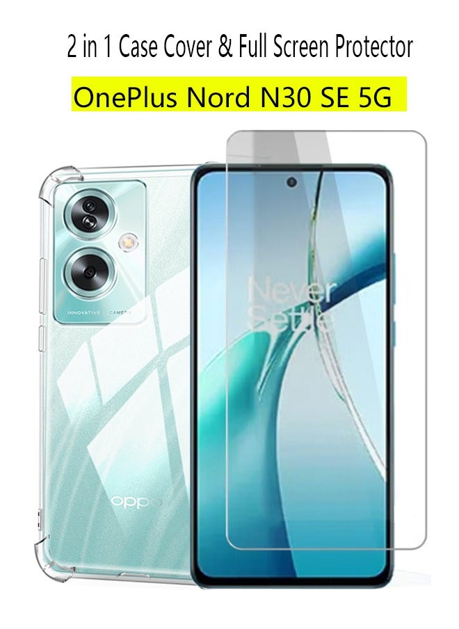 Generic - 2 in 1 OPPO A79 5G / OnePlus Nord N30 SE 5G Phone Case Cover & Screen Protector - Shockproof Clear Slim TPU Protective Phone Cover & Full Coverage Delicate Touch Tempered Glass Screen Protector for OnePlus Nord N30 SE 5G - Image 1