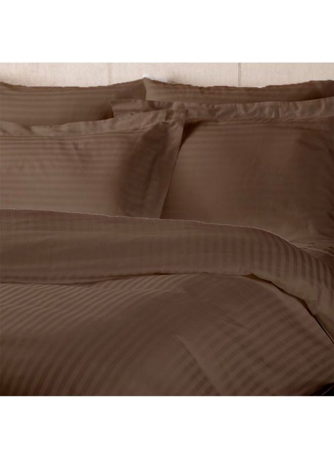 BYFT Tulip (Dark Brown) King Size Fitted Sheet and Pillow Covers with 1 cm Satin Stripe (Set of 3 Pcs) 100% Cotton, Soft and Luxurious Hotel Quality Bed linen-300 TC  - Image 4