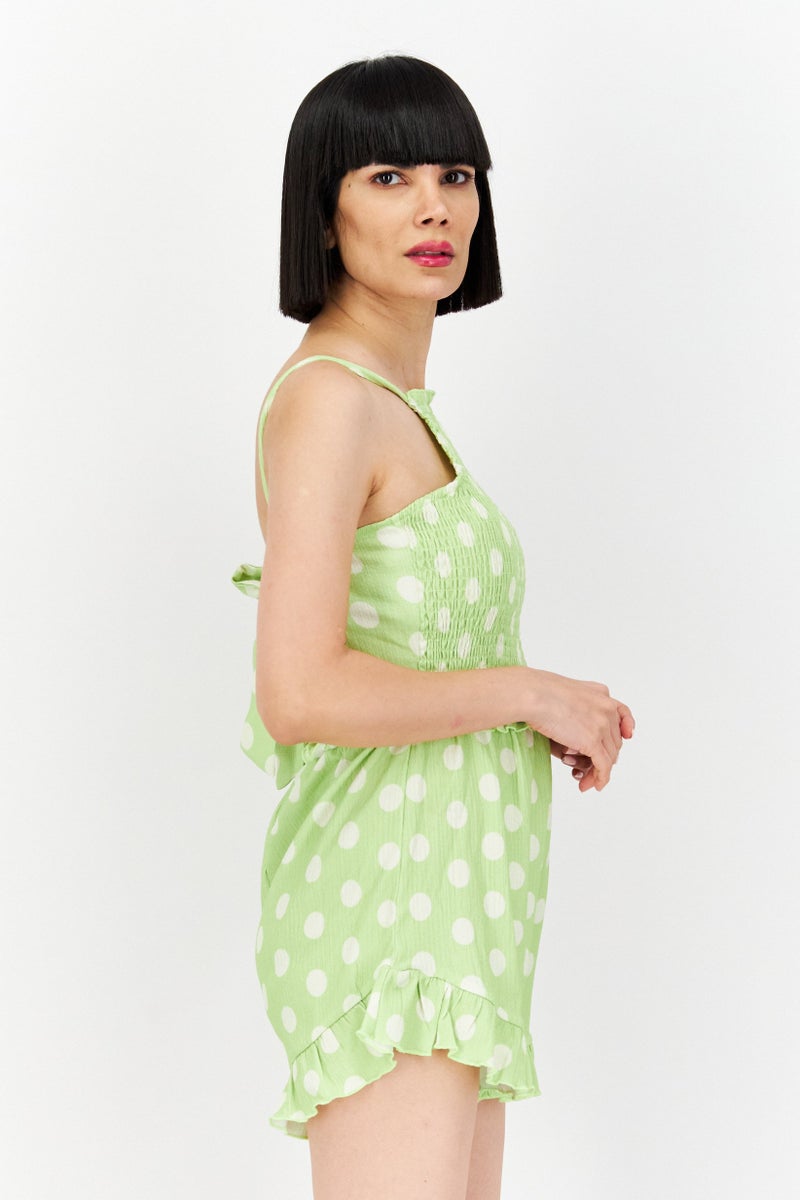 RIVER ISLAND Women Polka Dots  Sleeveless Playsuit, Green Combo - Image 2