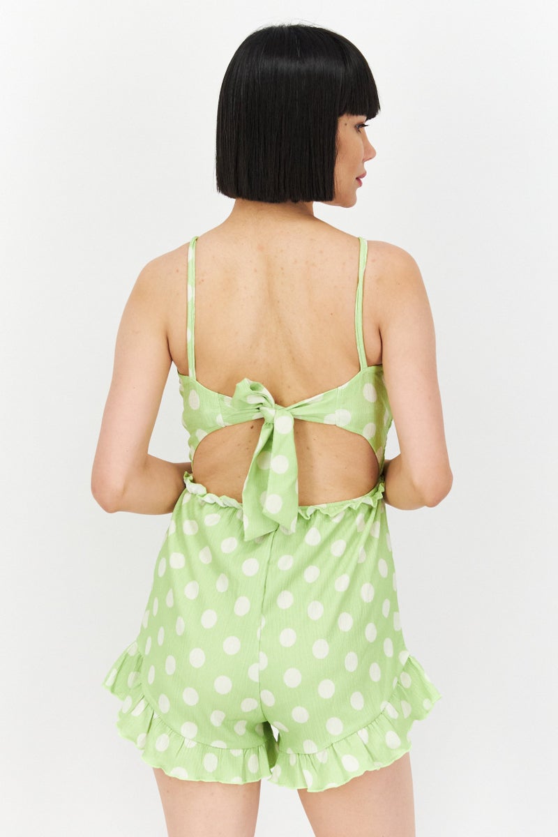 RIVER ISLAND Women Polka Dots  Sleeveless Playsuit, Green Combo - Image 3