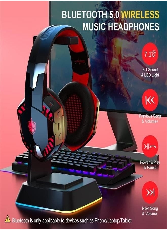 Generic - PS4 Gaming Headset for Xbox One, PS5, PC, G2000PRO Wired Over Ear Headphones with Detachable Noise Cancelling Mic, Bluetooth Wireless Earphones for Phone, One-Click 7.1 Sound, Up to 12h - Image 1