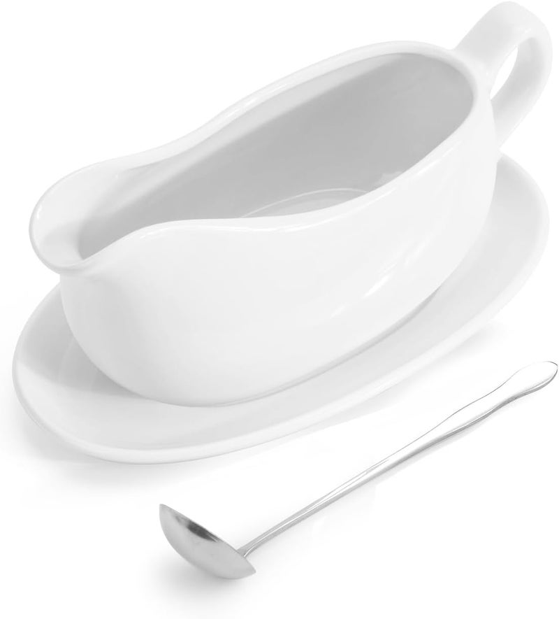 LoeJan 14 oz Gravy Boat with Sauce, Ceramic Sauce Serving Dish, Easy-Pour Big Dripless Lip Spout Serveware Set For Salad Cream Milk Broth Black Pumpkin Thanksgiving - Image 1