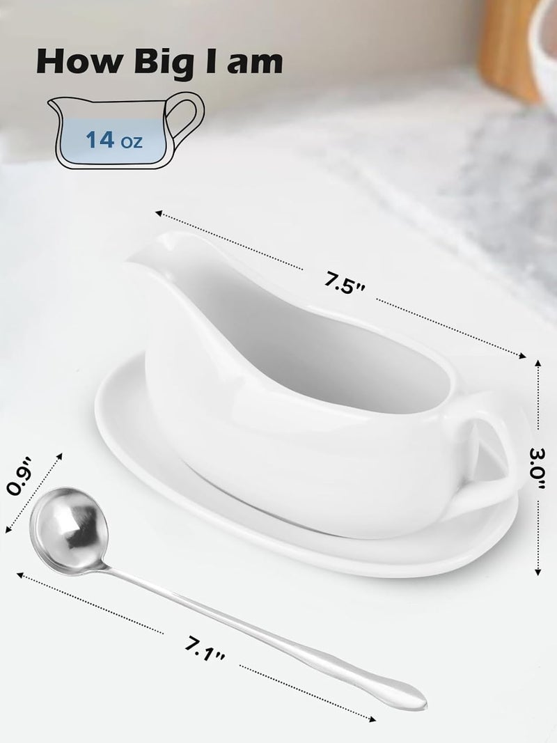 LoeJan 14 oz Gravy Boat with Sauce, Ceramic Sauce Serving Dish, Easy-Pour Big Dripless Lip Spout Serveware Set For Salad Cream Milk Broth Black Pumpkin Thanksgiving - Image 2