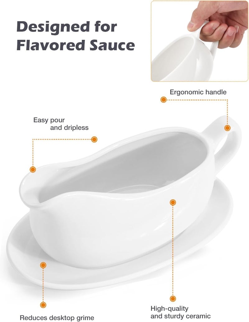 LoeJan 14 oz Gravy Boat with Sauce, Ceramic Sauce Serving Dish, Easy-Pour Big Dripless Lip Spout Serveware Set For Salad Cream Milk Broth Black Pumpkin Thanksgiving - Image 4