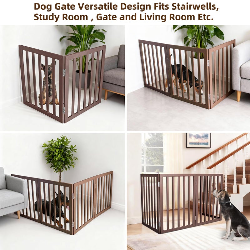 ZJSF Freestanding Indoor Dog Gate for House Foldable Wood Brown Puppy Gate for Doorways Pet Gate for Stairs Extra Wide Pet Fence 24" Height 2 Panels - Image 3