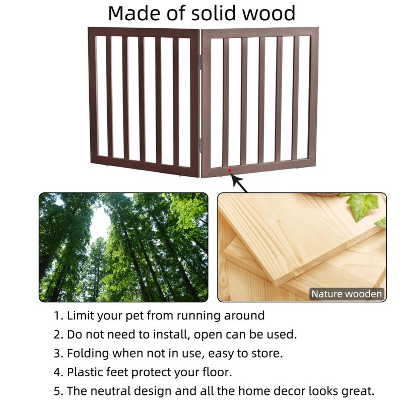 ZJSF Freestanding Indoor Dog Gate for House Foldable Wood Brown Puppy Gate for Doorways Pet Gate for Stairs Extra Wide Pet Fence 24" Height 2 Panels - Image 5
