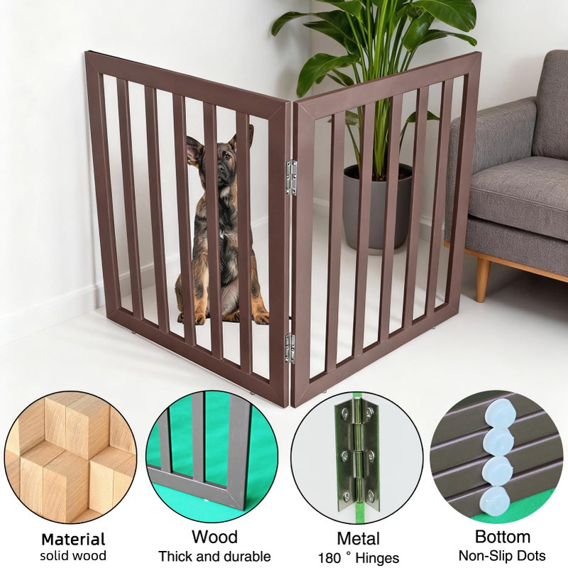 ZJSF Freestanding Indoor Dog Gate for House Foldable Wood Brown Puppy Gate for Doorways Pet Gate for Stairs Extra Wide Pet Fence 24" Height 2 Panels - Image 4