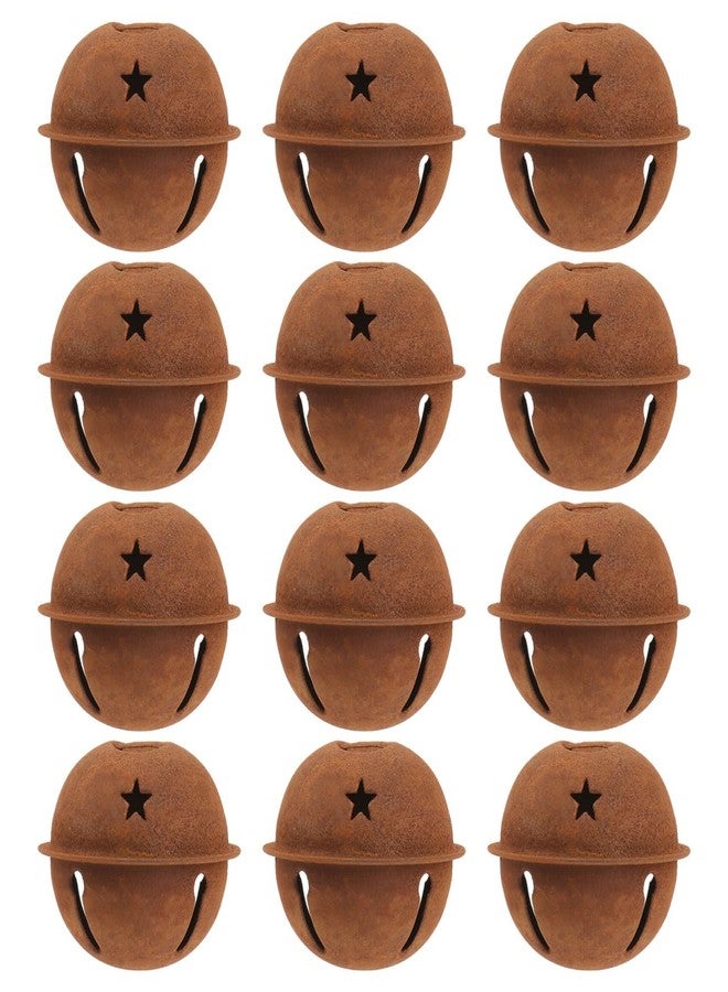 SUPVOX 12pcs Rusty Metal Christmas Jingle Bells with Star Cutouts Rusty Xmas Tree Decorations 4 Inch Light Brown Vintage Style Holiday Decor Craft Bell Ornament for Christmas Holiday Craft - Image 1