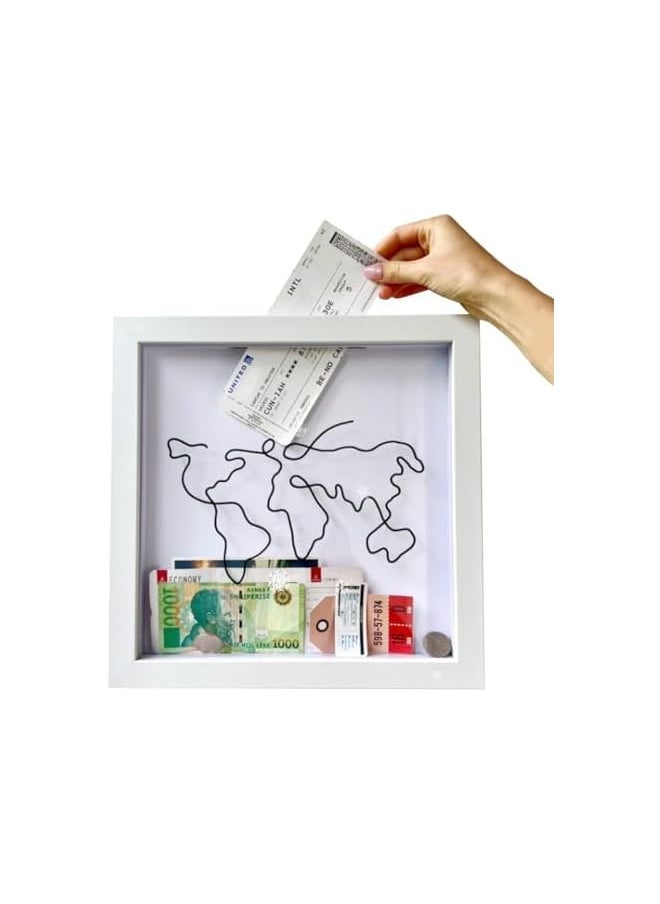 The Bros - 2024 Adventure Archive Box: Wooden Ticket Holder with Top Loading Display Case, Featuring a Top Slot, Travel Map World Memento Frame for Airplane, Train, and Concert Tickets (8''*8'') - Image 1