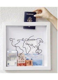 2024 Adventure Archive Box: Wooden Ticket Holder with Top Loading Display Case, Featuring a Top Slot, Travel Map World Memento Frame for Airplane, Train, and Concert Tickets (8''*8'')