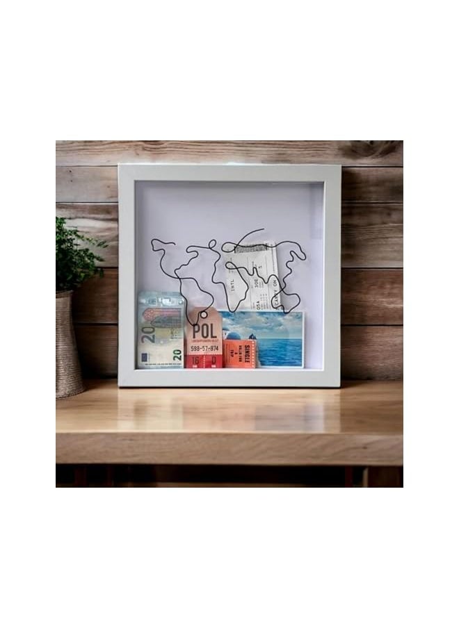 The Bros - 2024 Adventure Archive Box: Wooden Ticket Holder with Top Loading Display Case, Featuring a Top Slot, Travel Map World Memento Frame for Airplane, Train, and Concert Tickets (8''*8'') - Image 1
