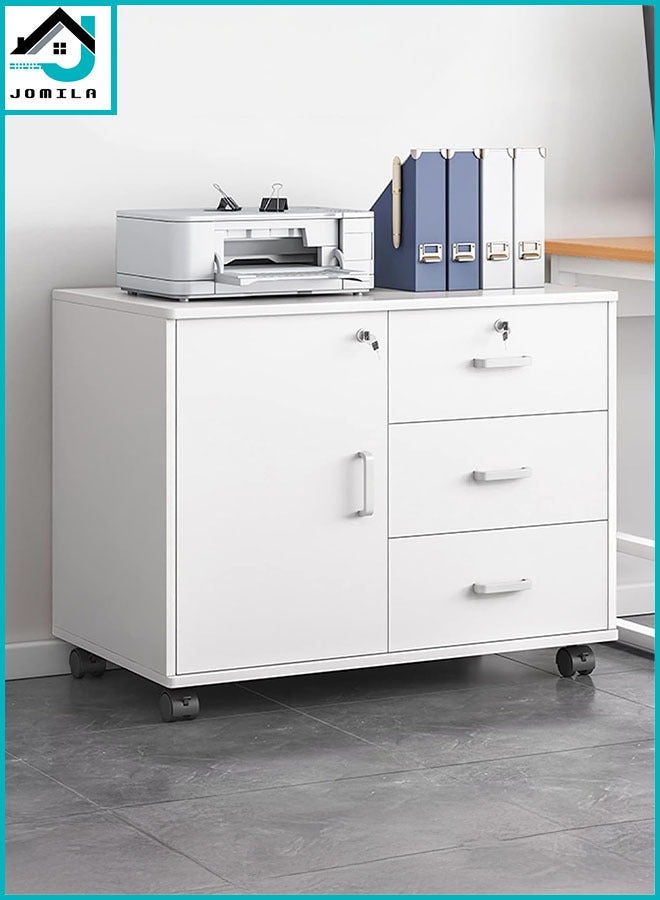JOMILA Wooden Side Cabinet Modern Storage Cabinet Floor Document Cabinet with Wheels Filing Cabinets Office Cabinet with Lock - Image 1