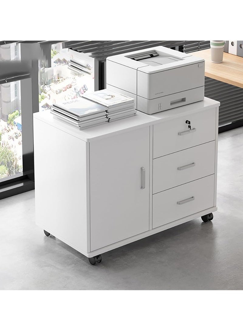 JOMILA Wooden Side Cabinet Modern Storage Cabinet Floor Document Cabinet with Wheels Filing Cabinets Office Cabinet with Lock - Image 2