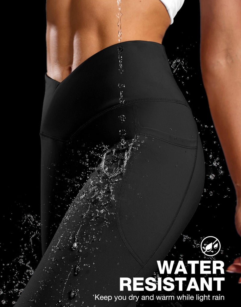 SANTINY Women's Fleece Lined Pants Crossover Yoga Pants High Waisted Bootcut Lounge Water Resistant Thermal Warm Flare Leggings for Women with Pockets 28 Inch(Black_XXL) - Image 5