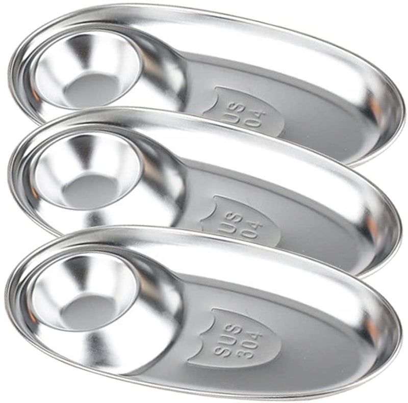 Zyomatiq Kitchen 304 Stainless Steel Snack Plate Grid Oval Cutlery Sauce Plate Western Food French Fries Fried Chicken Dim Sum Plate Tomato SauceDessert PlatesServing Platter 2PCS - Image 1