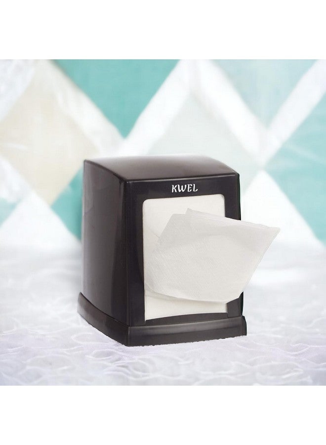 KWEL Double Side Cube Table Top L-Fold Tissue Paper Holder Dispenser Tissue Box Holder for Dining Table, Napkin Holder Boxwith 2 Packets (200 Tissues) - Black - Image 1
