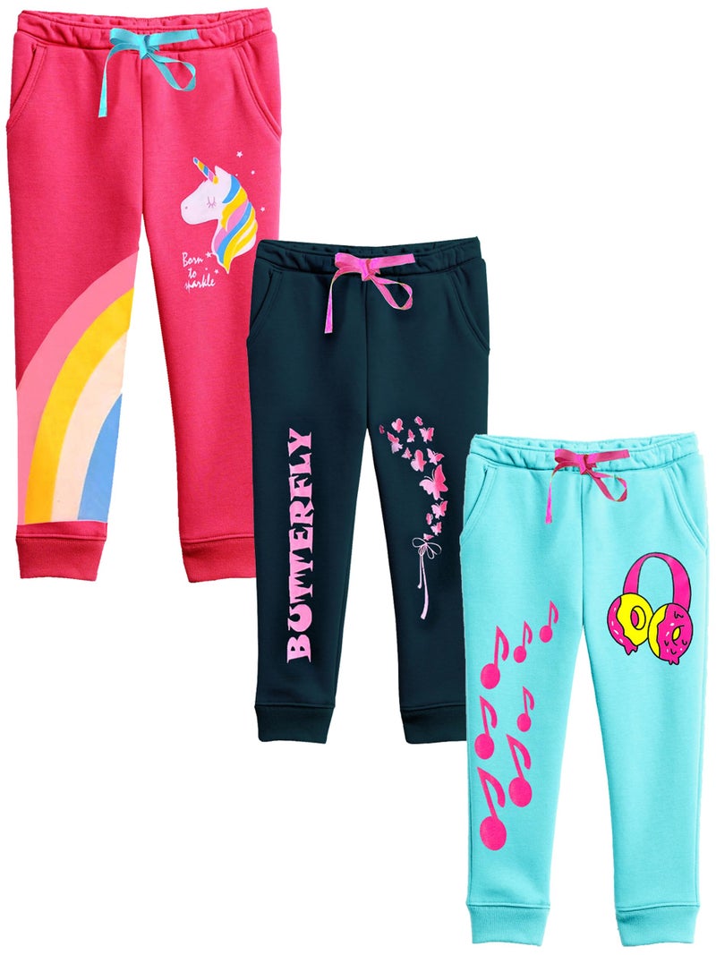 Kuchipoo Girls Regular Fit Mid Rise Trackpant - Pack Of 3 (Kuc-Low-133, 5-6 Years, Multi-Colored) - Image 1