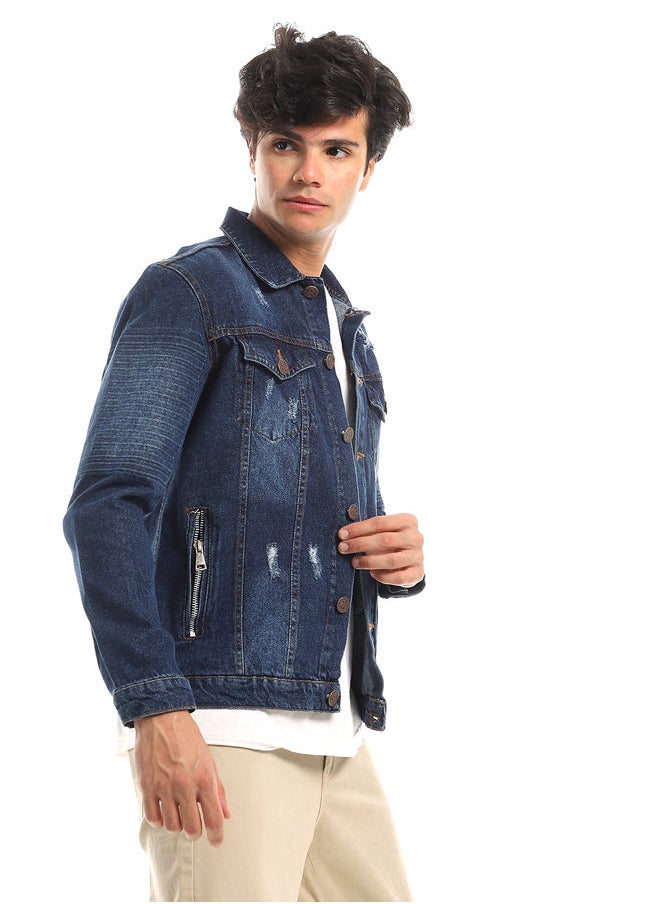 WHITE RABBIT - Ripped Details Below Waist Length Denim Jacket - Classic Indego - Image 1