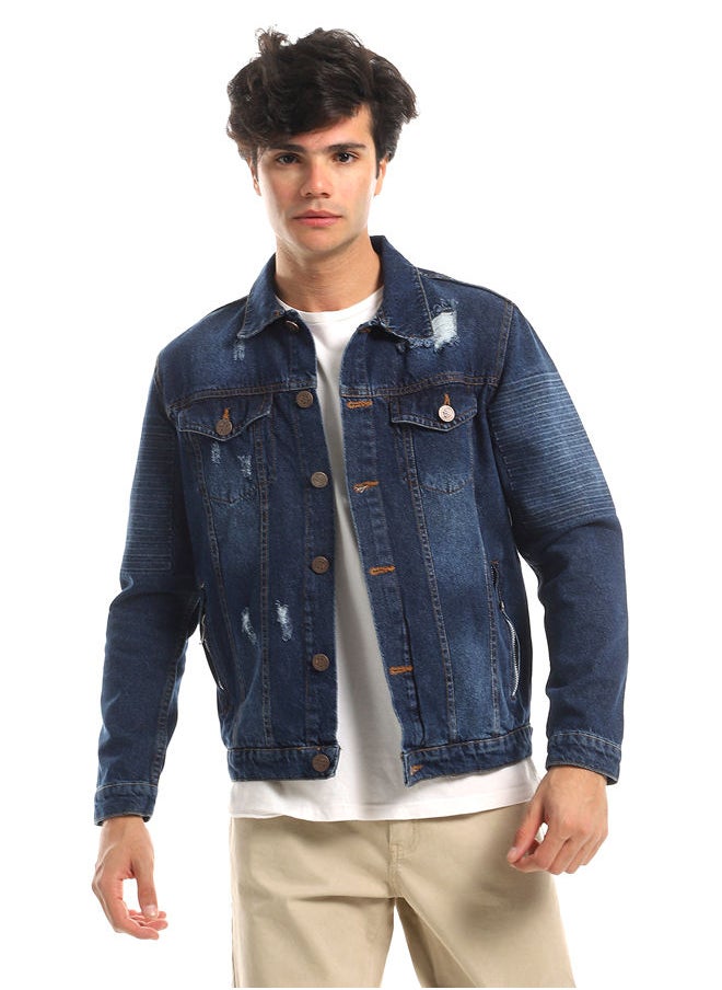 WHITE RABBIT - Ripped Details Below Waist Length Denim Jacket - Classic Indego - Image 1