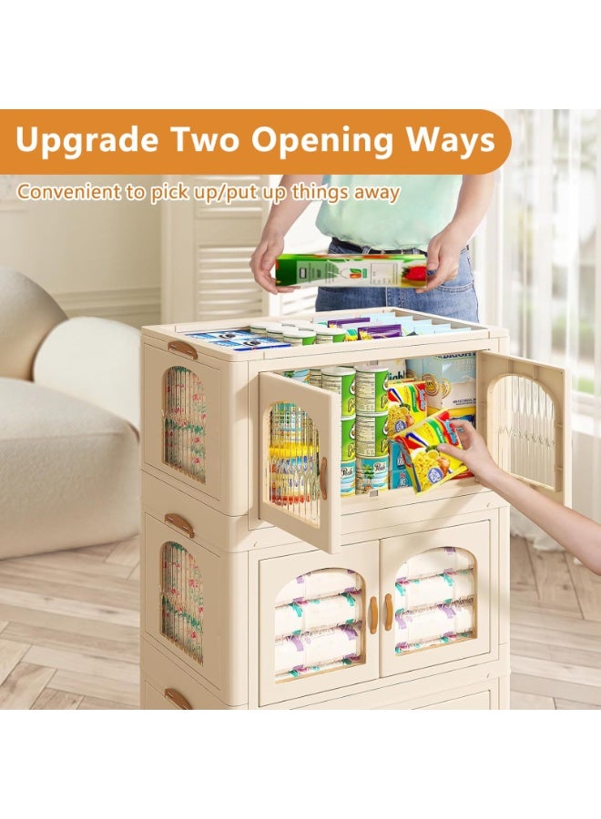 صناديق تخزين قابلة للطي، منظم صناديق تخزين قابلة للتكديس، خزانة ملابس بلاستيكية قابلة للطي مع أبواب وعجلات للمنزل أو غرفة النوم أو السكن الجامعي (بيج، 7013) - Image 5