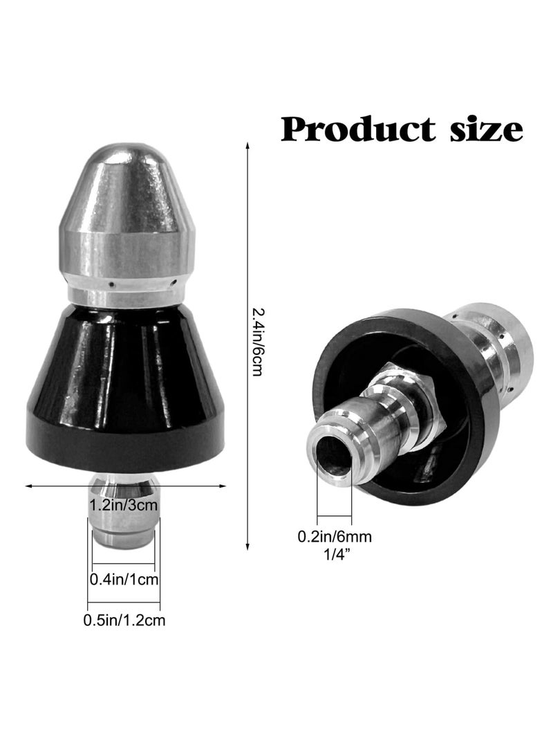 Pressure Washer Sewer Jetter Nozzle with Stainless Steel, Mini Compact Durable Jet Nozzle,Drain Jetter Hose Nozzle with 1/4 Quick Connector 1 Front Jet and 6 Rear Jets, 5800 PSI (1/4 Short Head)  - Image 2