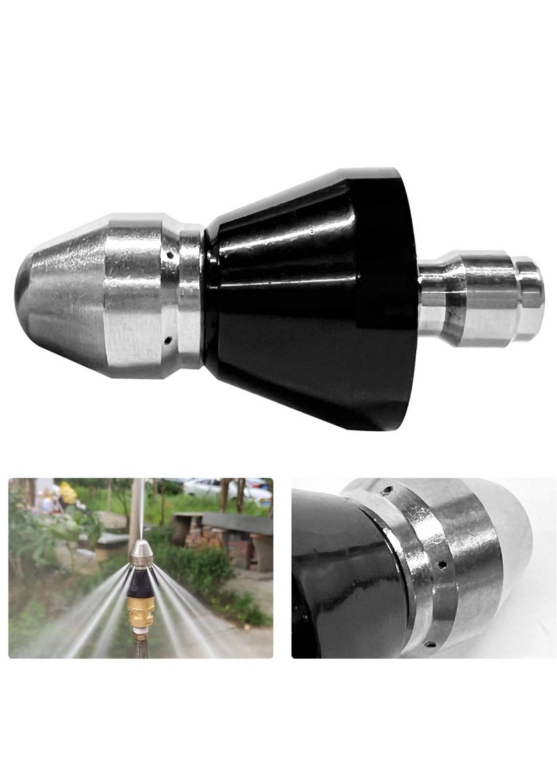 Pressure Washer Sewer Jetter Nozzle with Stainless Steel, Mini Compact Durable Jet Nozzle,Drain Jetter Hose Nozzle with 1/4 Quick Connector 1 Front Jet and 6 Rear Jets, 5800 PSI (1/4 Short Head)  - Image 1