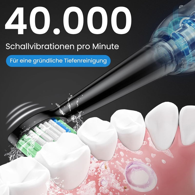 يونتشي فرشاة أسنان كهربائية C2 بقوة 40,000 نبضة في الدقيقة، فرشاة أسنان صوتية للبالغين، شحن عبر USB-C، عمر بطارية 55 يومًا، 5 أوضاع تنظيف، مؤقت لمدة دقيقتين، 8 رؤوس فرشاة، حقيبة سفر، أسود - Image 2